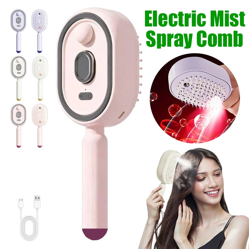 3-in-1 Steam Spray Airbag Combs Type-C Rechargeable Electric Scalp Massager with Essential Oil & Self-Cleaning Hair Care