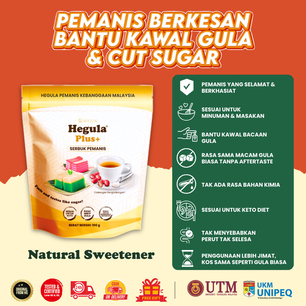 Hegula Plus Pemanis Semulajadi Pengganti Gula, Pemanis Prebiotik Rendah Kalori, Gula Ka…