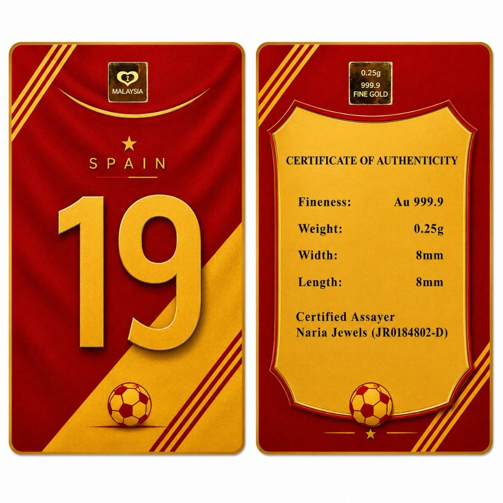 Naria 999.9/24K Gold Bar 0.25gm Spain Design Football Series Gold Investment Pelaburan&hellip;