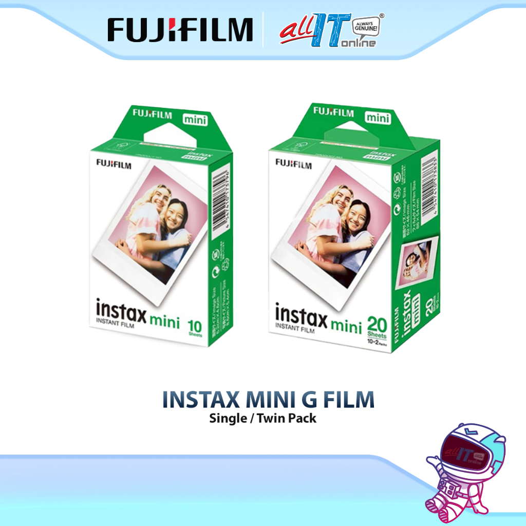 Fujifilm Instax Mini G Film Instant Photo Paper for Instax Mini Cameras (10 / 20 Sheets) with Glossy Finish & ISO 800