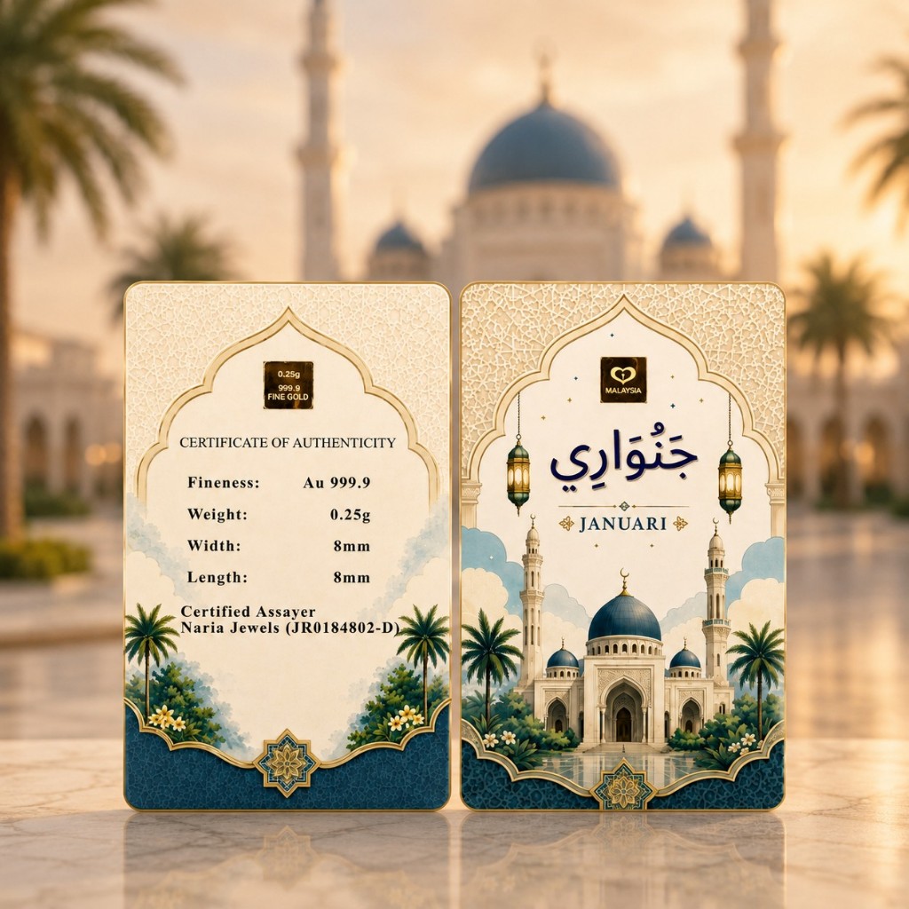 Naria 999.9/24K Gold Bar 0.25gm Design Januari Tulisan Jawi Emas Tulen Fine&hellip;