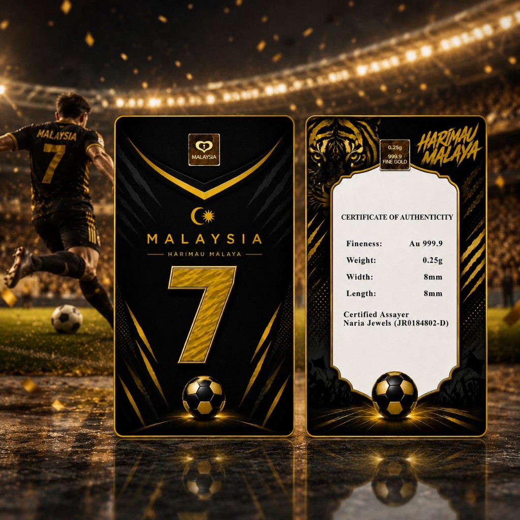 Naria 999.9/24K Gold Bar 0.25gm Harimau Malaya Malaysia Design Football Series Gold&hellip;