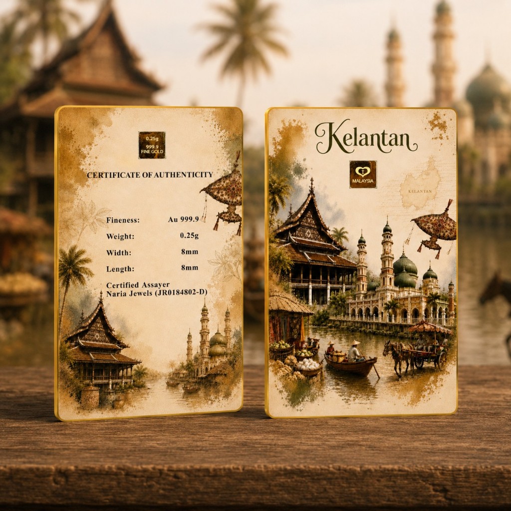 Naria 999.9/24K Gold Bar 0.25gm Edisi Kelantan Malaysia Pelaburan Emas Gold Investment&hellip;