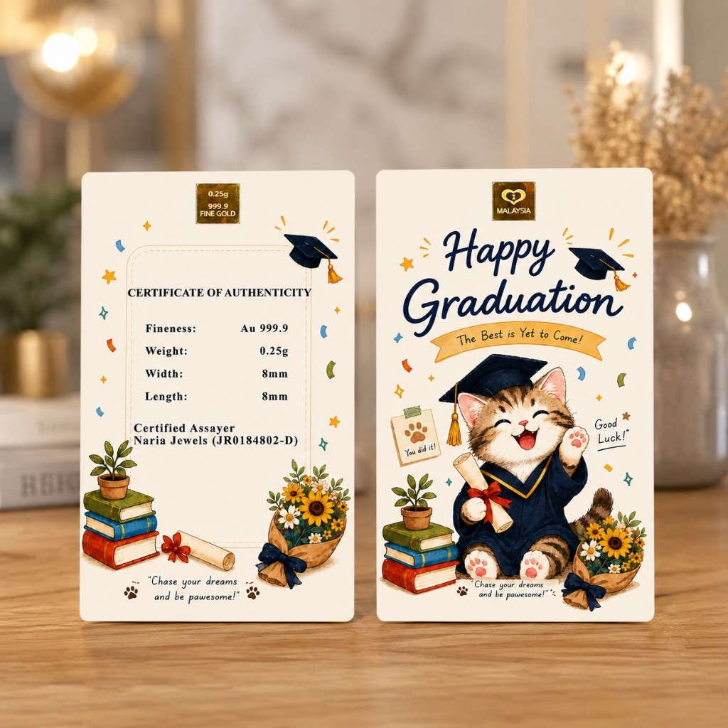 Naria 999.9/24K Gold Bar 0.25gm Happy Graduation Design Gold Investment Pelaburan Emas&hellip;