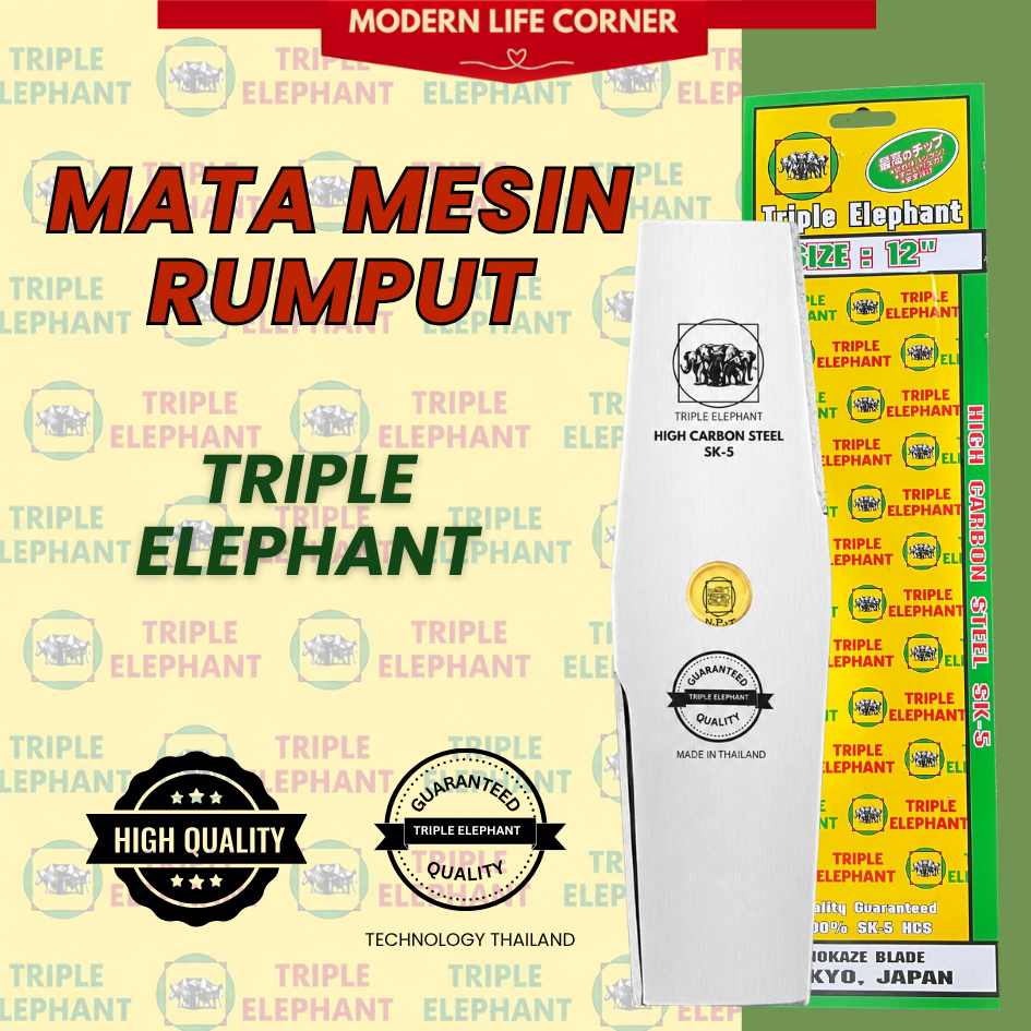 TRIPLE ELEPHANT 12” (Berkualiti Karbon Bilah Mesin Potong Rumput) High Speed Brush Cutter Blade For Agriculture (THAI)