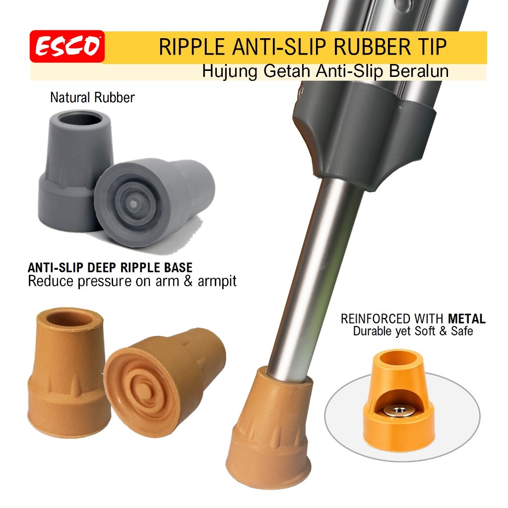 Esco Ripple Anti‑Slip Rubber Tip for Crutches | Metal Reinforced | Hujung Getah Tongkat Anti‑Slip Bertetulang Logam