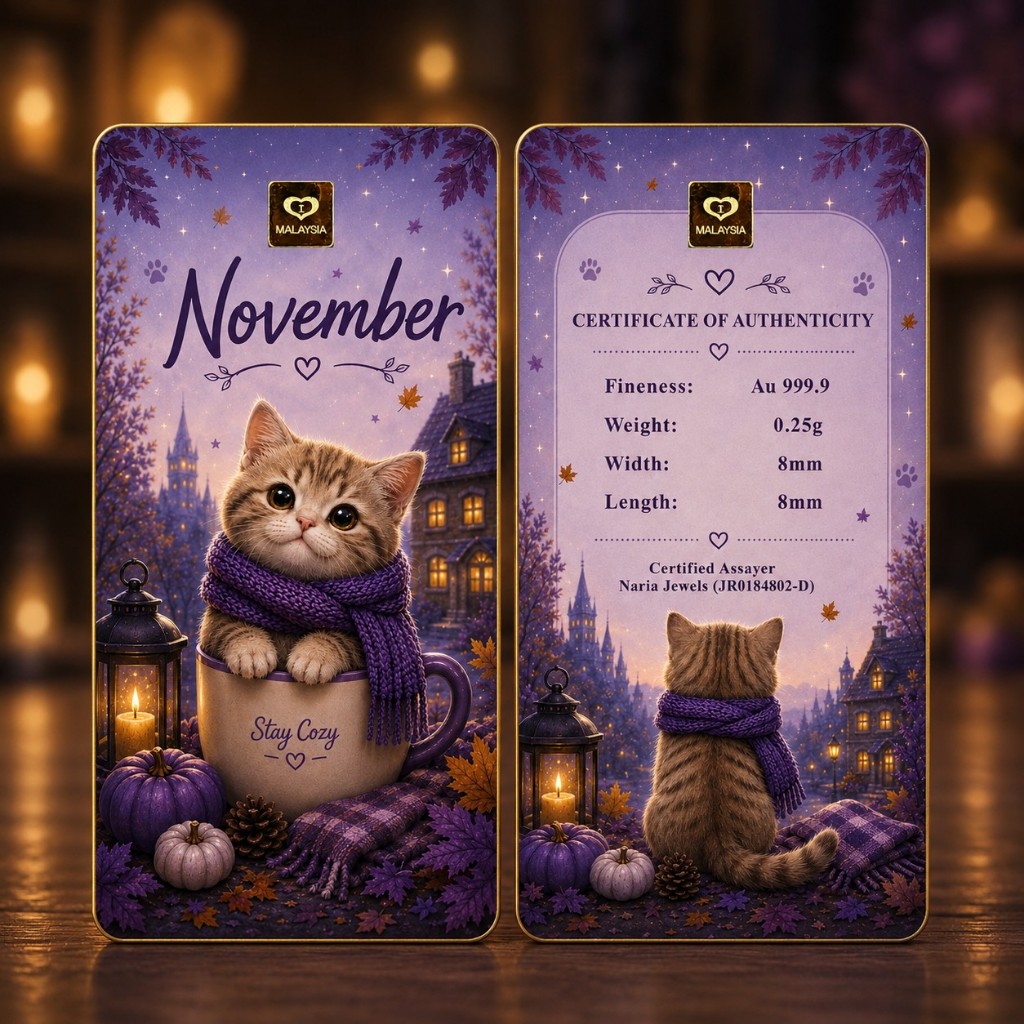 Naria 999.9/24K Gold Bar 0.25gm November Cute Cat Design Gold Investment Pelaburan&hellip;