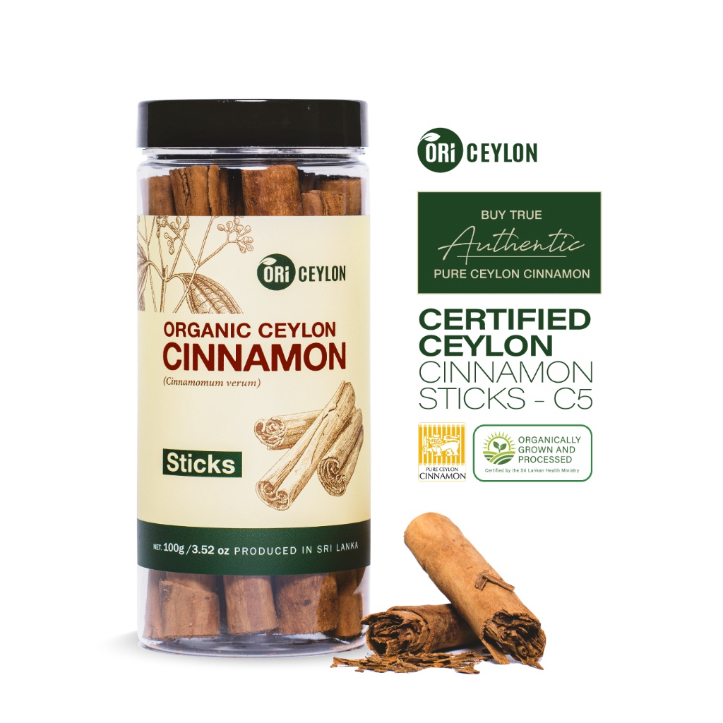 Organic Ceylon Cinnamon Sticks C5 Grade | Delicate Flavour and Aroma | True Sri Lanka Cinnamon for Tea Baking & Cooking
