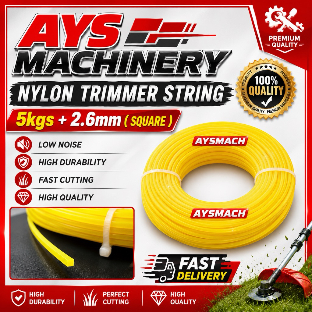5KG 2.6MM Square Cut Trimmer Line/Tali Mesin Potong Rumput Warna Kuning/Merah/Trimmer Line Brush Cutter 2.6mmx5kg