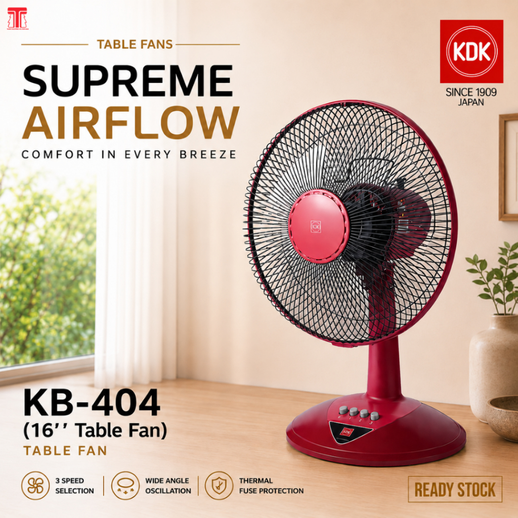 KDK Table Fan / 16-inch Table Fan / KDK Desk Fan / Oscillating Cooling Fan / Model: KB304/KB-404