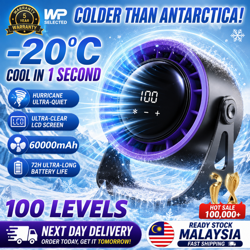 🔥Malay Stock🚚WP 60000mAh Table Fan 100-level Strong Wind Cooling Fan Silent Desk Fan Rechargeable LED Portable Turbo Fan