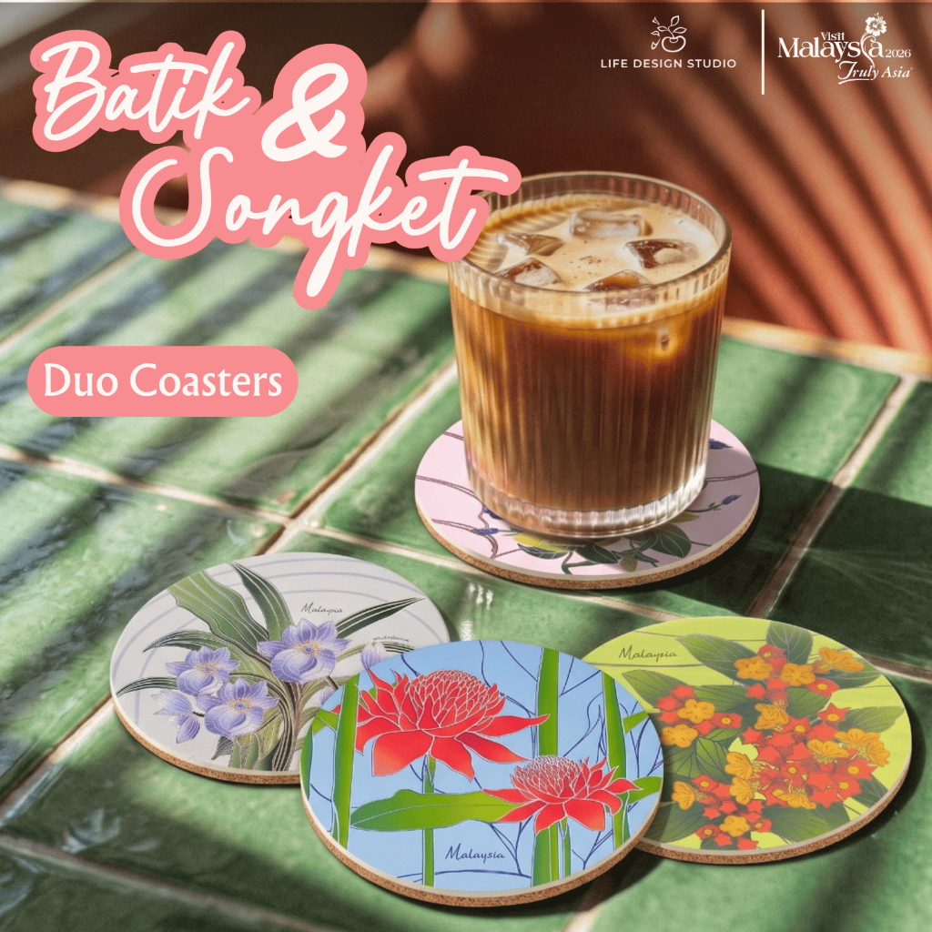 (2 Pcs) Batik & Songket Coasters | Malaysian Souvenir, Corporate Gift, Wedding Favourite