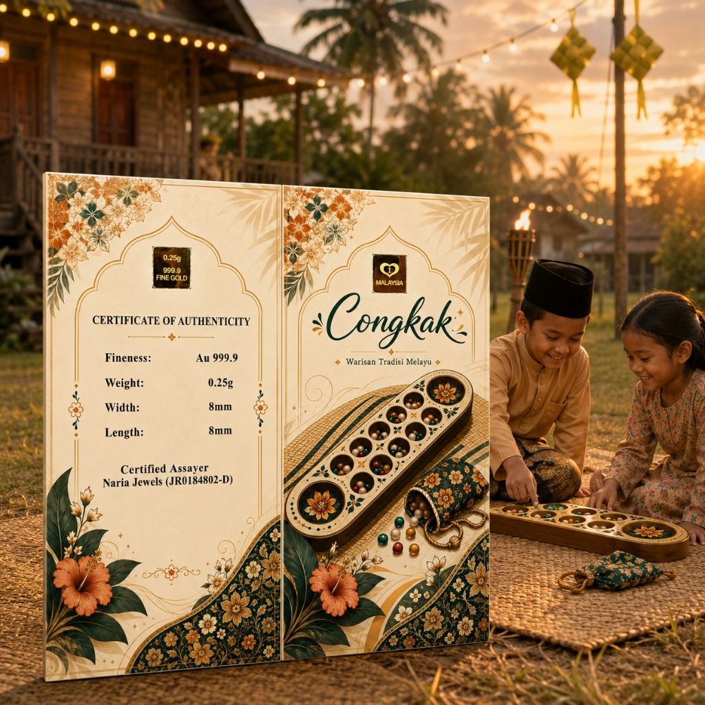 Naria 999.9/24K Gold Bar 0.25gm Congkak Design Traditional Malaysian Game Collection Emas&hellip;