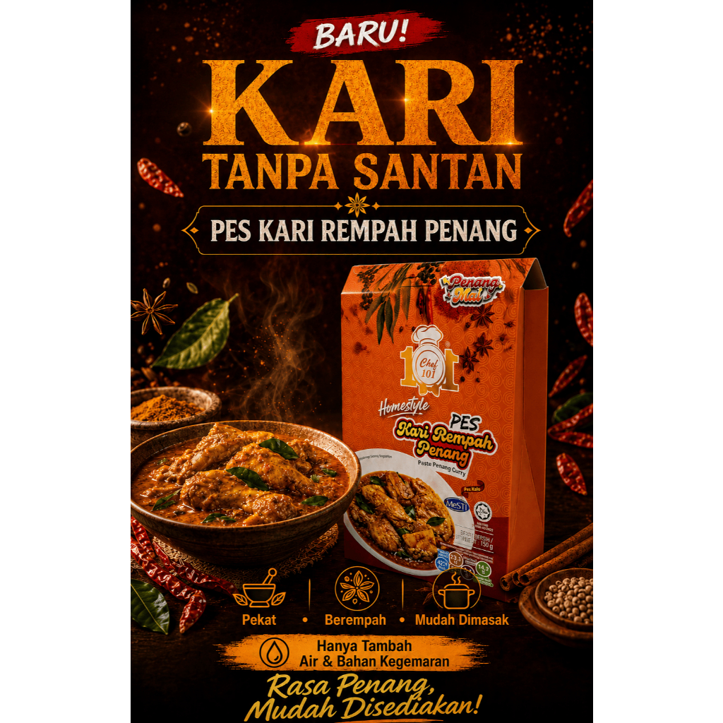 CHEF 101 -Pes Kari Rempah Penang -Paste Penang Curry -150g - Ready To Cook - Masak Mudah