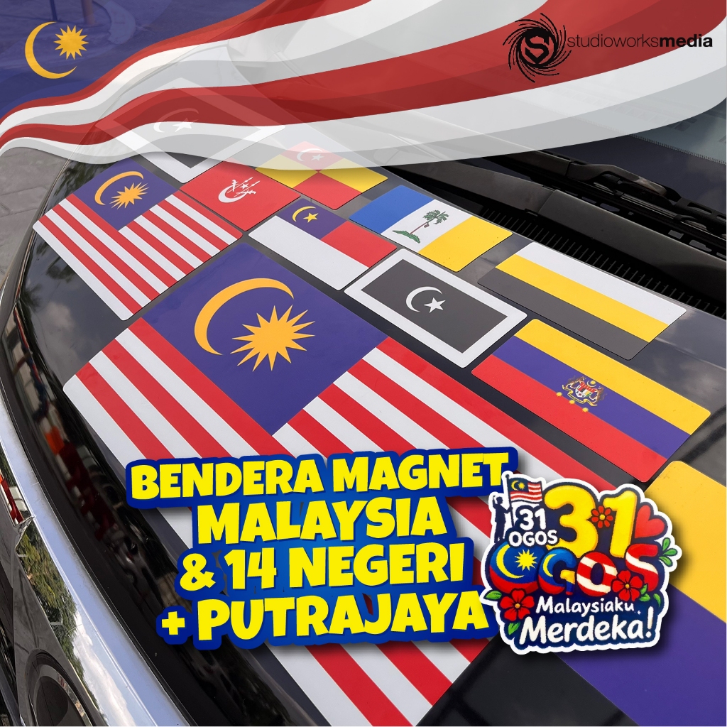 [MERDEKA] Bendera Magnet Kereta (Tak Rosak Cat) Malaysia, 14 Negeri & Putrajaya | Car Magnet Flag Mudah Buka Pasang