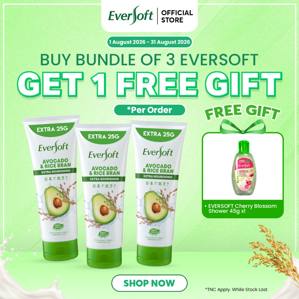 [Bundle of 3] Eversoft Avocado Cleanser Foam 195g | Skincare | Organic Plant Actives | Cream | Vitamin E | Softens Skin