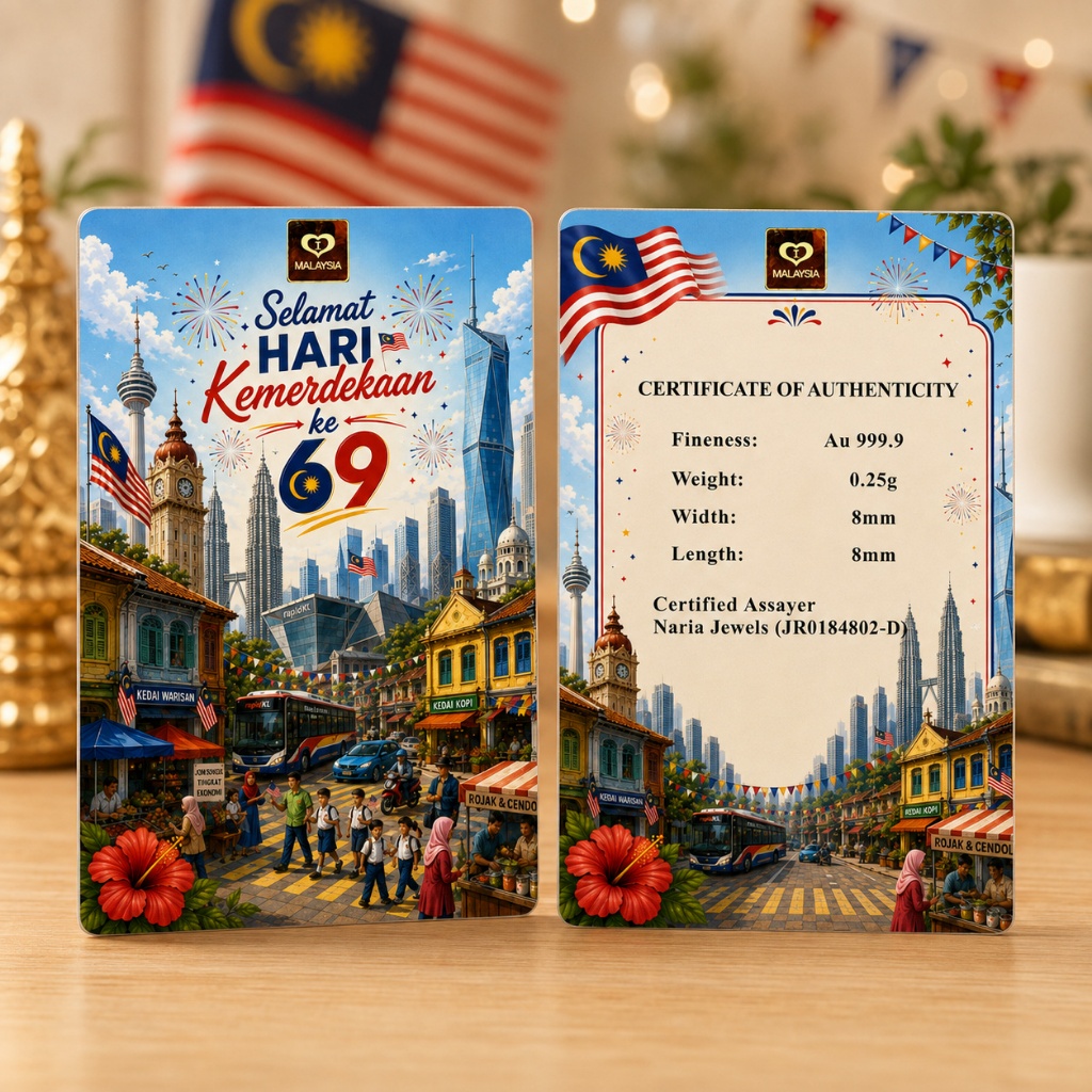 Naria 999.9/24K Gold Bar 0.25gm Merdeka Ver 3 2026 Ke-69 Design Edisi&hellip;