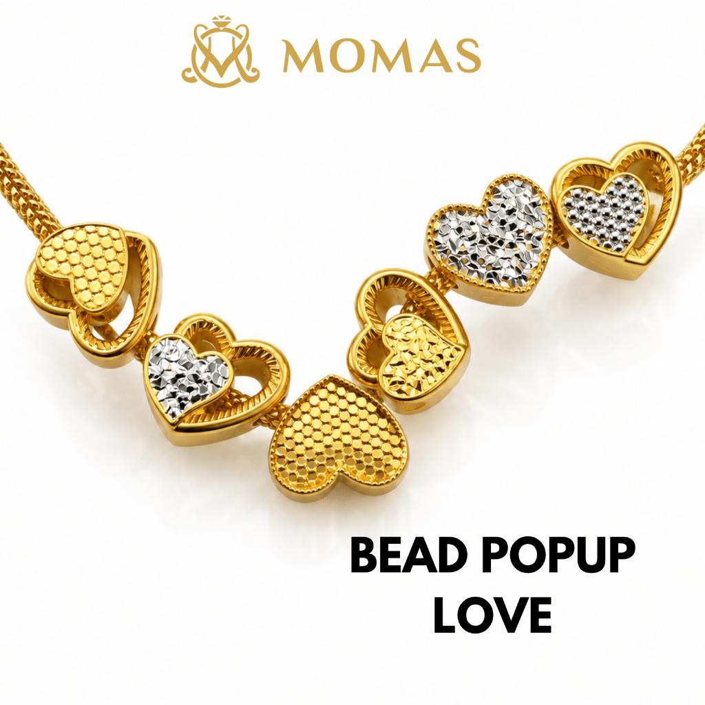 MOMAS BEAD POPUP LOVE 5D Emas 916 Beads Alphabets 3D  Bead Enamel Emas 916 Charms 916 Emas Tulen Viral