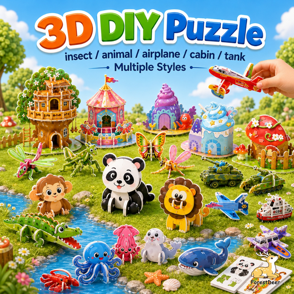 3D DIY Jigsaw Puzzle for Kids Animal Insect Airplane Tank House Educational Building Craft Toy Early Learning Gift 3D拼图
