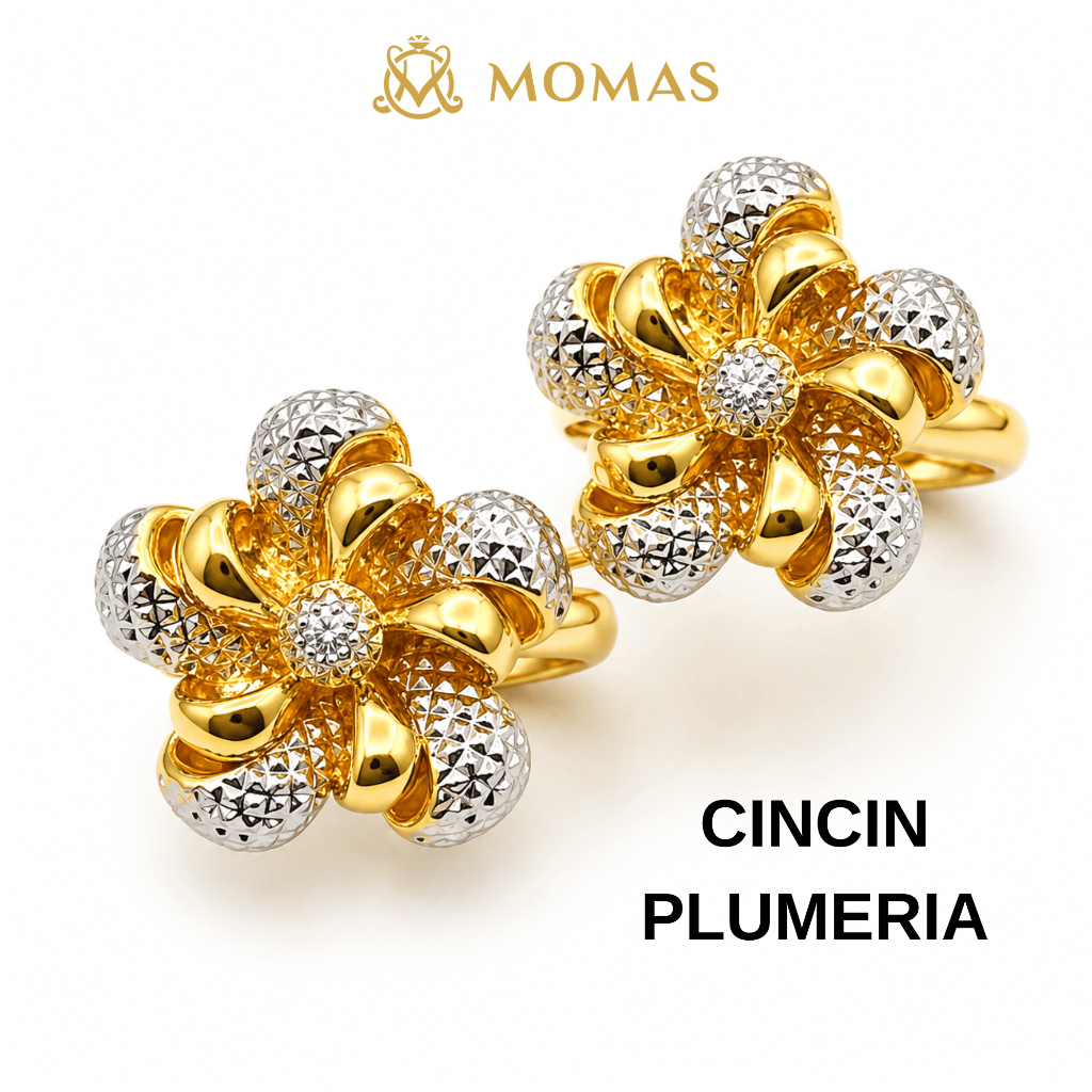 MOMAS CINCIN PLUMERIA 5D Emas 916 Original Cincin Emas 916 Hard Gold Cincin Emas 916 Cincin Emas 916 Tulen