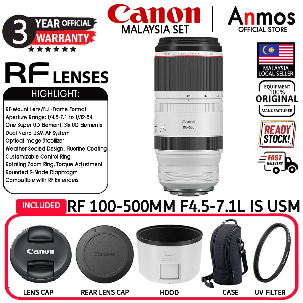 CANON RF 100-500MM F/4.5-7.1 L IS USM LENS ( CANON MALAYSIA 3 YEARS WARRANTY )