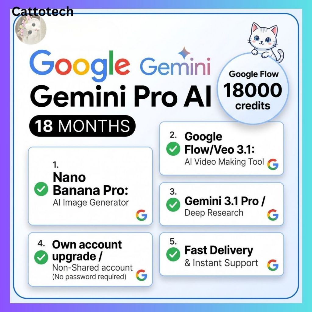 [Lastest AI Models] Google AI Pro Gemini AI 18 Months, Google Flow 1000 credits/month, Fast Delivery,  Nano Banana Pro
