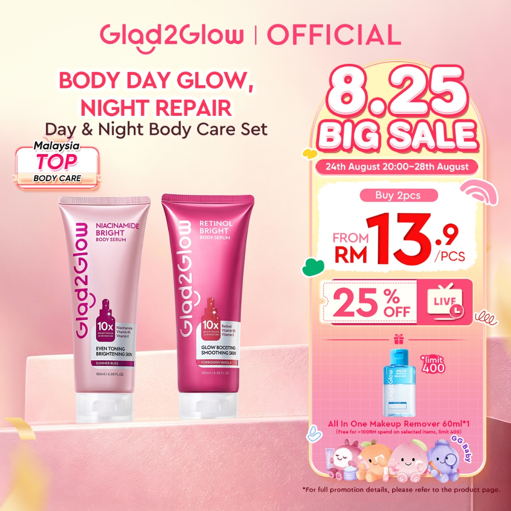 [Live Extra]Glad2Glow Retinol Bright Body Serum Lotion Lightweight Texture Vitamin B5 Hydration Firmer & Smoother Skin