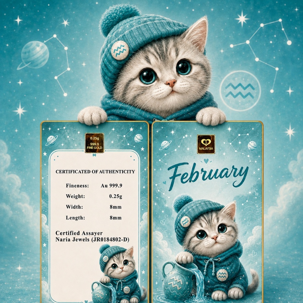 Naria 999.9/24K Gold Bar 0.25gm Cute Cat February Design Edisi Kucing Comel&hellip;