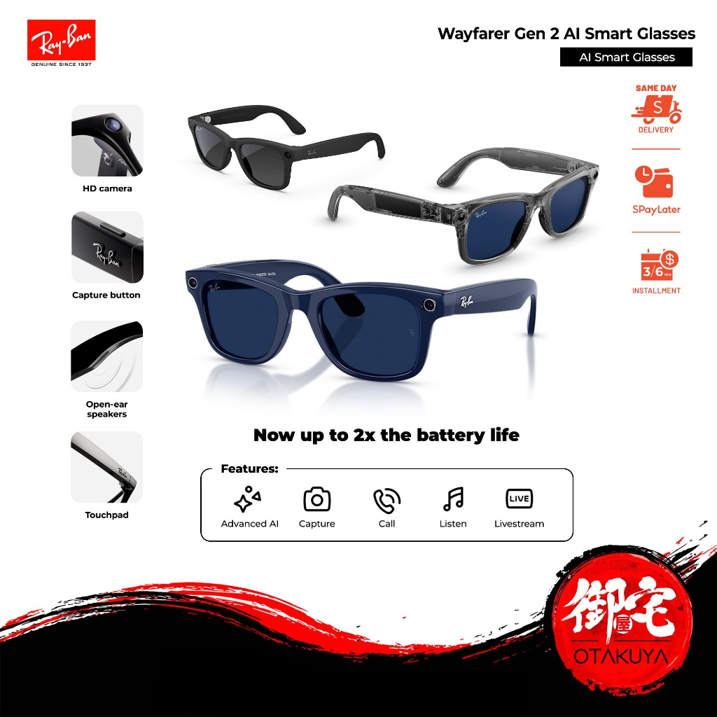 【9.25 SALE】Rayban Gen 2 Ray-Ban Wayfarer SmartGlass AI Device AI Smart Glass AI Glasses (Gen 2)