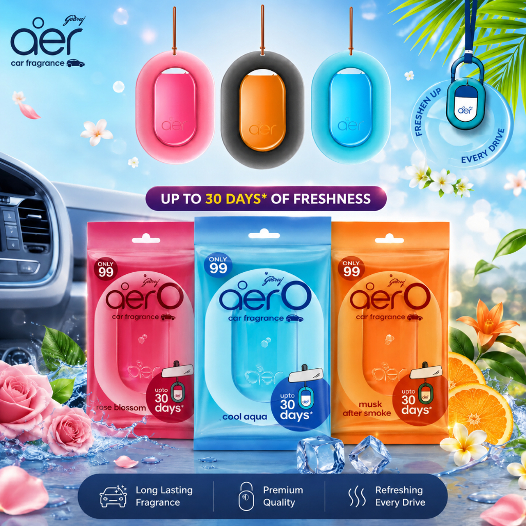 Aer O Car Air Fragrance | Long-lasting |7.5g Gel | Aqua Cool | Rose | Musk | Lasts up to 30 days