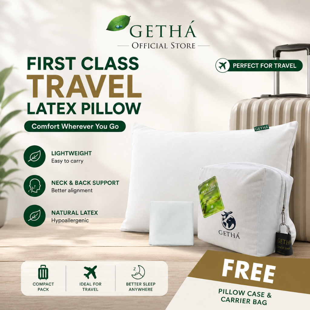 Getha First Class Travel Latex Pillow Free Tencel Pillow Case & Carrier Bag (Bantal Latex Pelancongan)