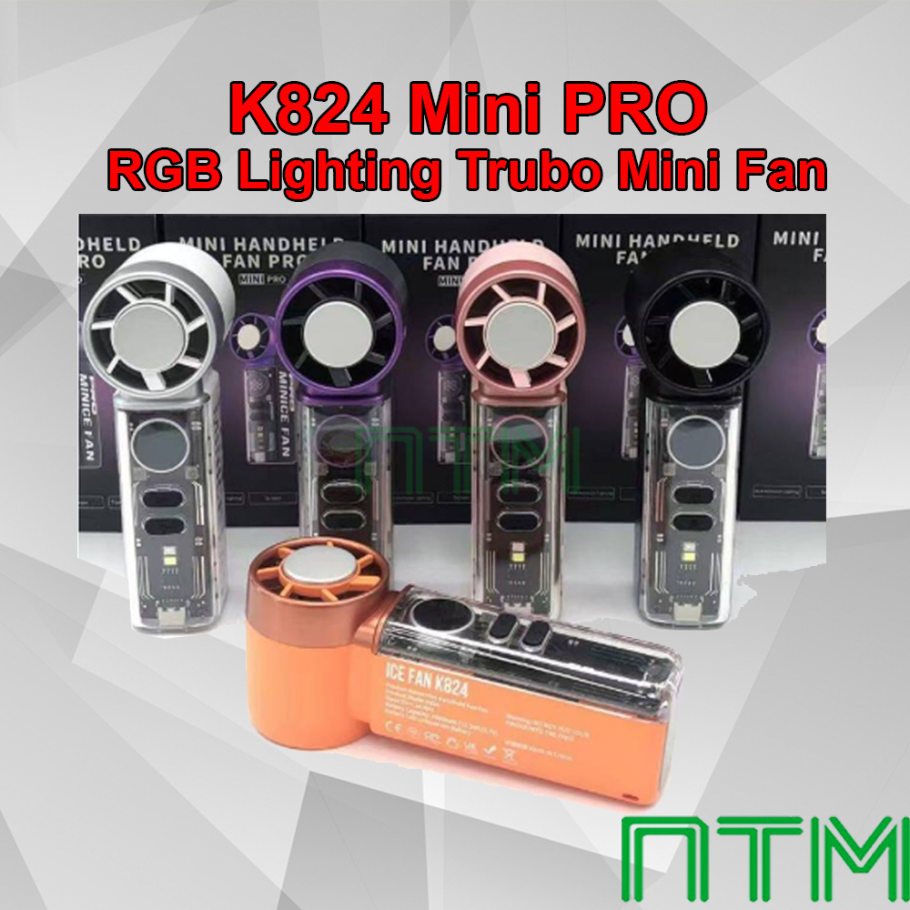 K824 Mini Fan Handheld Fan Turbo Fan 199 Speed TEC Cooling RGB Rechargeable Kipas Mini Kipas Tangan Kipas USB TYPE-C