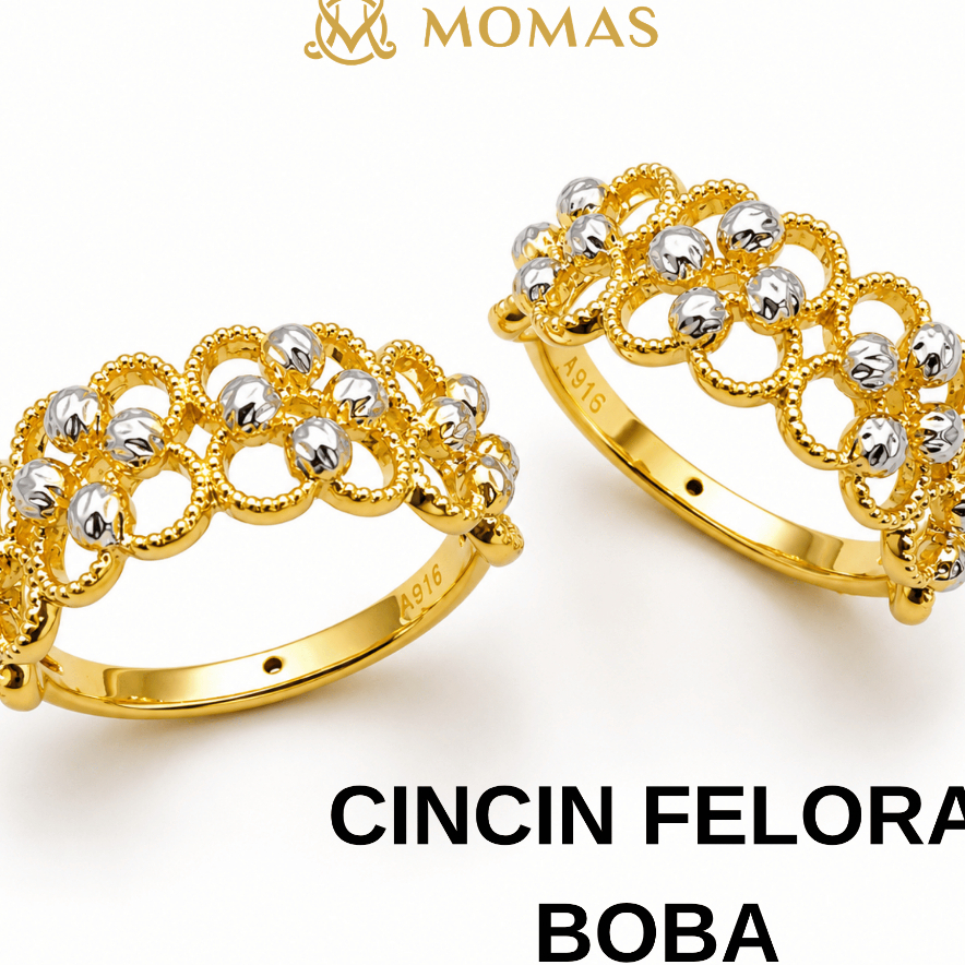 MOMAS CINCIN FELORA BOBA 5D Emas 916 Original Cincin Emas 916 Tulen Cincin Bajet Emas 916 Cincin Murah Emas Original