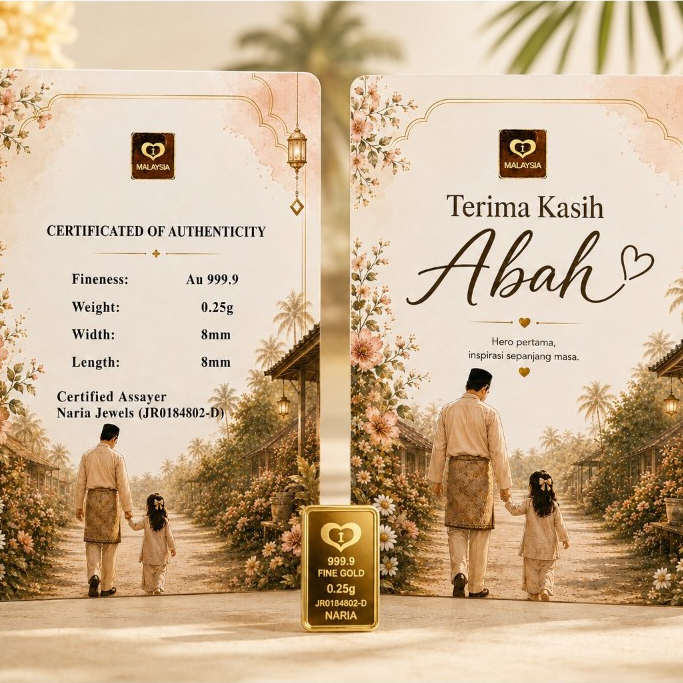 Naria 999.9/24K Gold Bar 0.25gm Terima Kasih Abah Design Emas Tulen Hadiah&hellip;