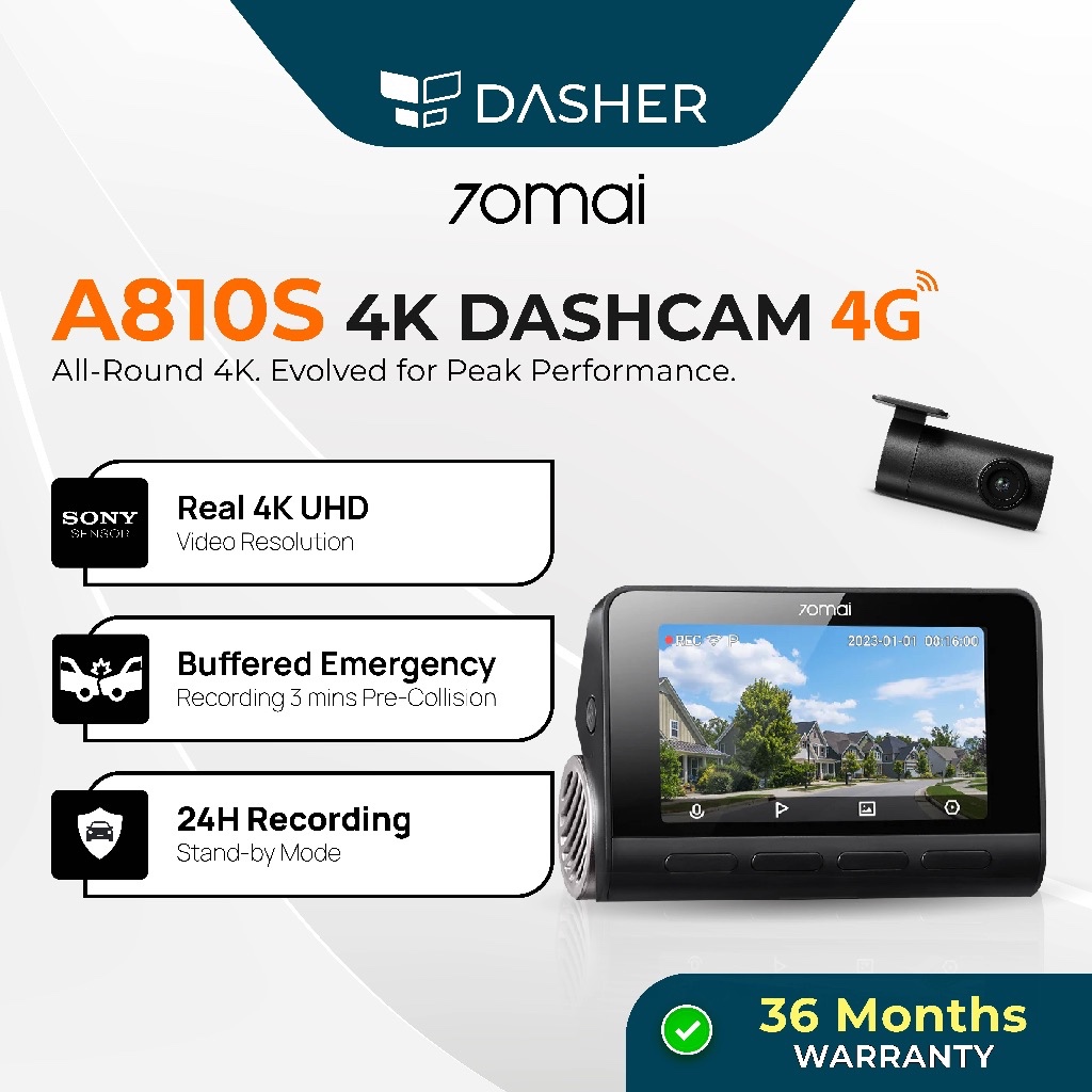 [NEW] 70mai A810S Dash Cam 4K Resolution + HDR | 4G Connectivity | Built-in GPS & ADAS | Dual SONY HDR | Supercapacitor