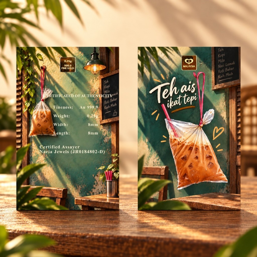 Naria 999.9/24K Gold Bar 0.25gm Teh Ais Ikat Tepi Design Emas Tulen Gold Investment Pelaburan Emas Hadiah Premium Koleks