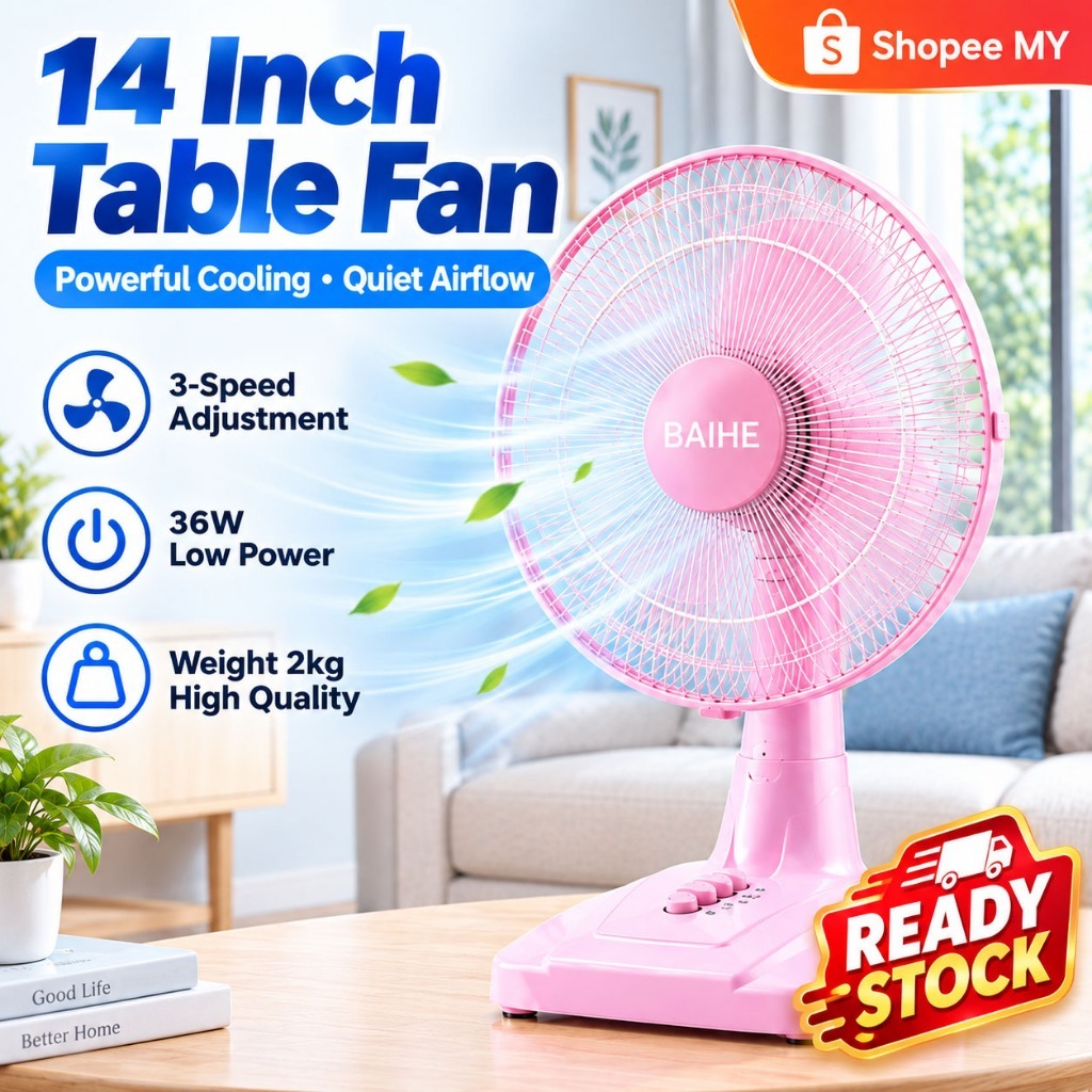 [Ready Stock] Table Fan 14 Inch 3 Speed Household Electric Fan 36W Energy Saving standing fan Kipas Meja