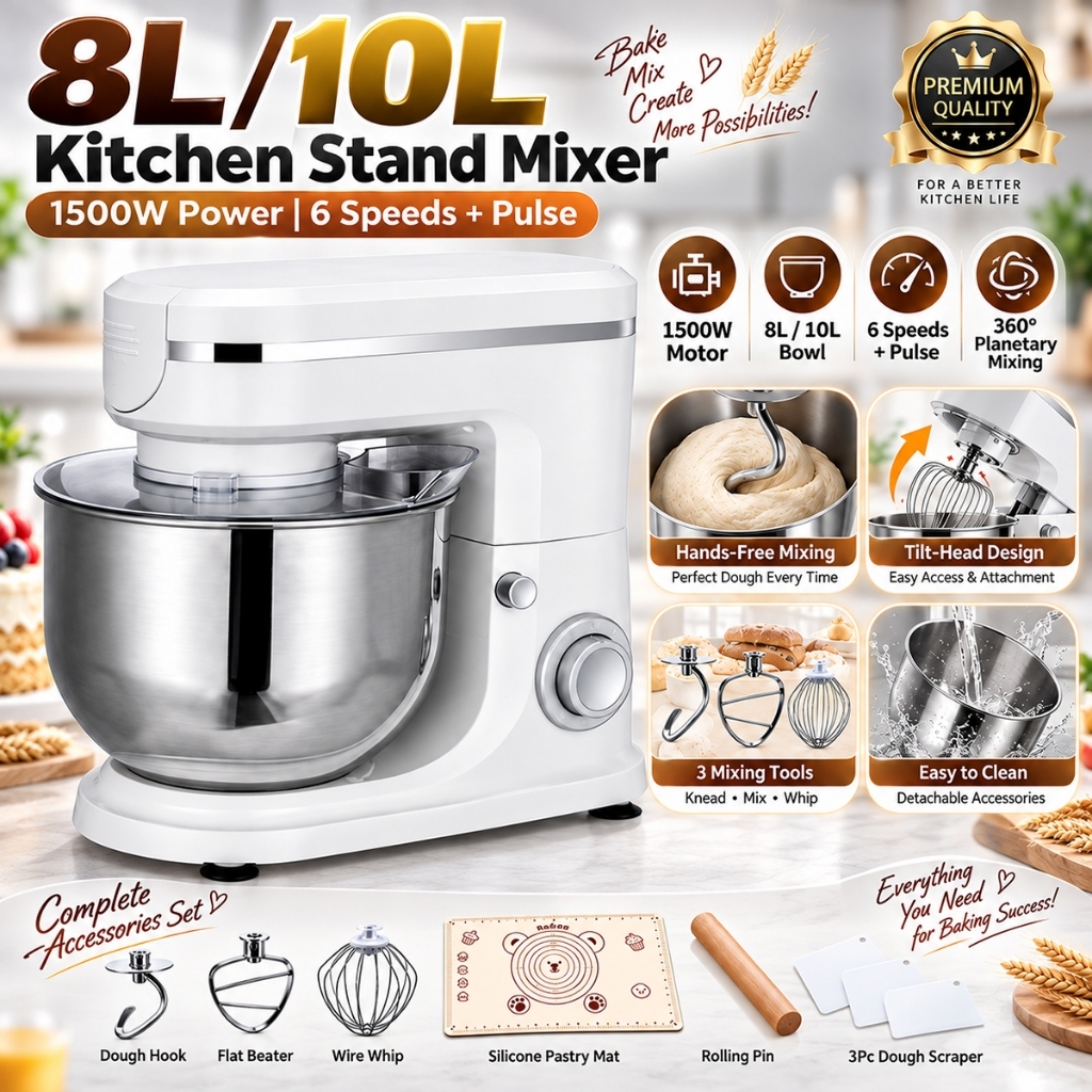 Electric Stand Mixer Large Capacity 8L 10L Baking Blender Dough Kneader For Household Kitchen Mixer Cake Mesin Adun
