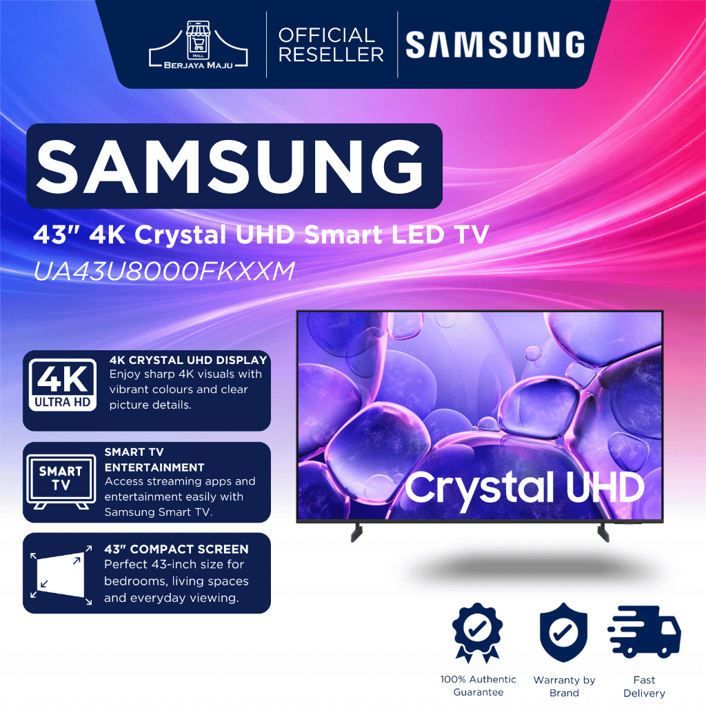 Samsung 43" 4K Crystal UHD Smart LED TV UA43U8000FKXXM | Smart Android TV Televisyen Pintar 智能电视 Original