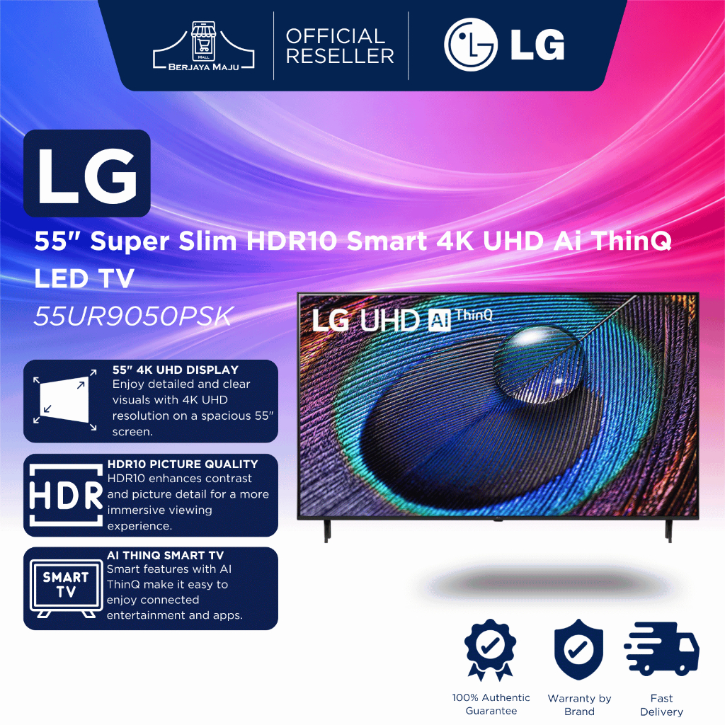 LG 55" Super Slim HDR10 Smart 4K UHD Ai ThinQ LED TV 55UR9050PSK | Smart UHD TV Televisyen Pintar 智能电视