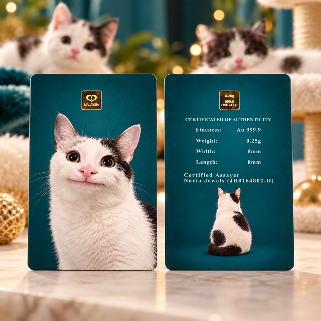Naria 999.9/24K Gold Bar 0.25gm Memes Cute Cat Design Emas Tulen Gold&hellip;