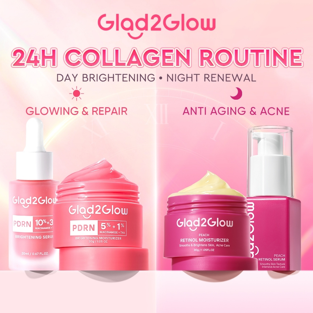 Glad2Glow 4PCS Day & Night Niacinamide Brightening Retinol Smooth Renew Anti Aging Set Moisturizer Serum Facial Cream