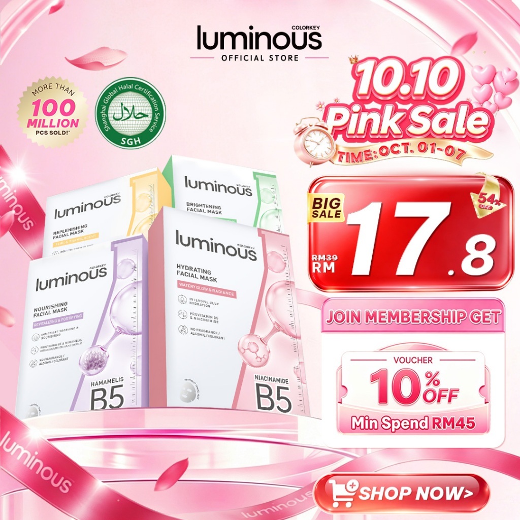 [HOT]COLORKEY LUMINOUS B5 Facial Serum Mask 10pcs(250ml Serum) Hydrating&Brightening Skin 10-Min Glowing Niacinamide