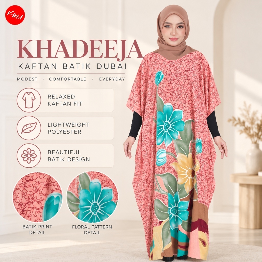 KM Khadeeja Baju Wanita Kaftan Batik Dubai Short Sleeves [D2753A]