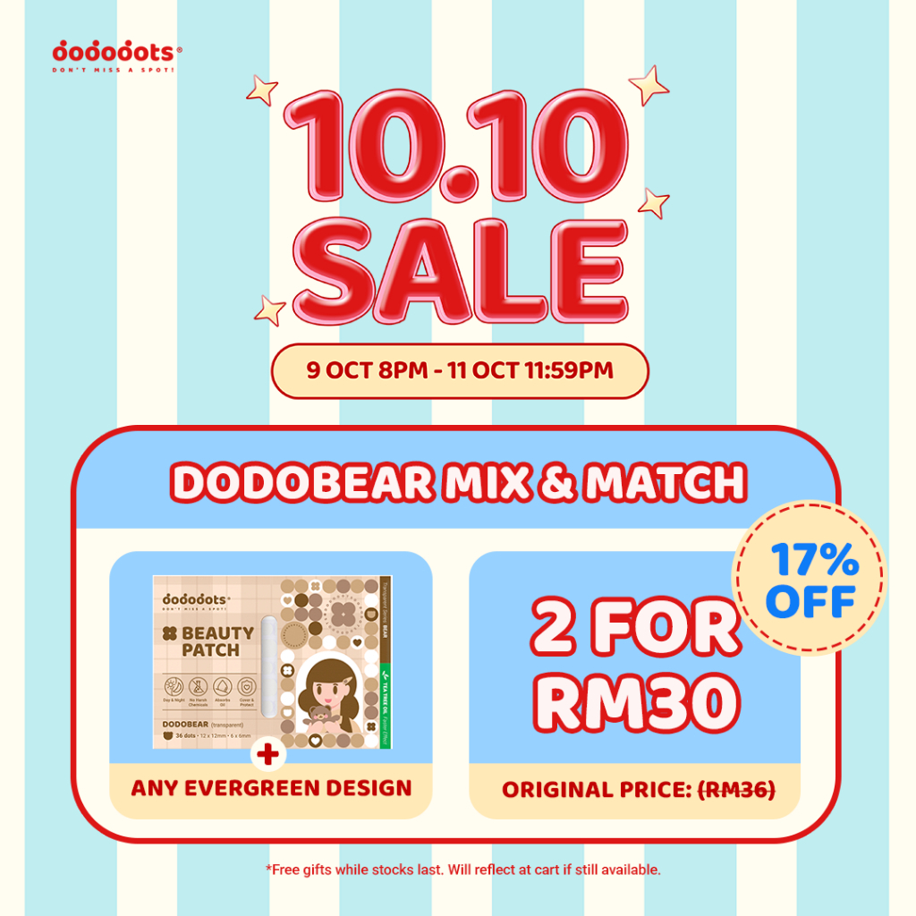 [2 FOR RM30] Dodobear Mix & Match | Transparent & Colored Clinical-Grade Hydrocolloid Dododots Pimple Patches