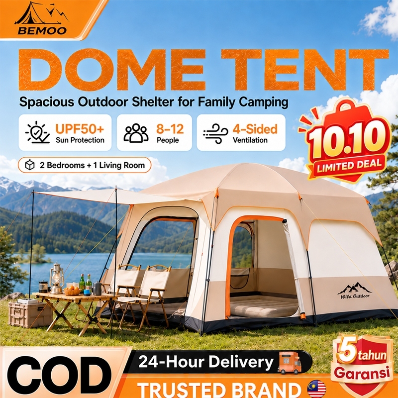 💥Limited Deals💥Khemah Unta Large Camping Tent Waterproof Family Tent Double Layers Big Tent 2 rooms Hiking Camel Tent