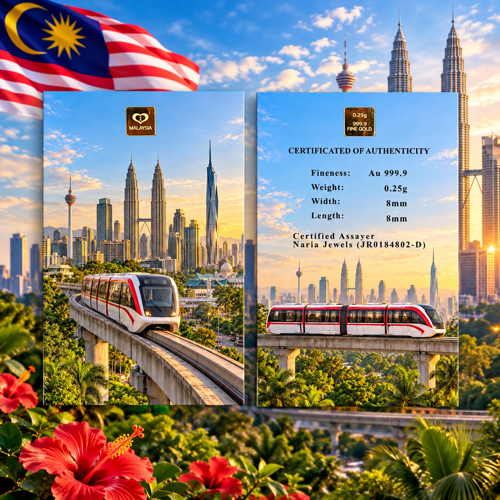 Naria 999.9/24K Gold Bar 0.25gm Kuala Lumpur City Train Landmark Design Gold&hellip;