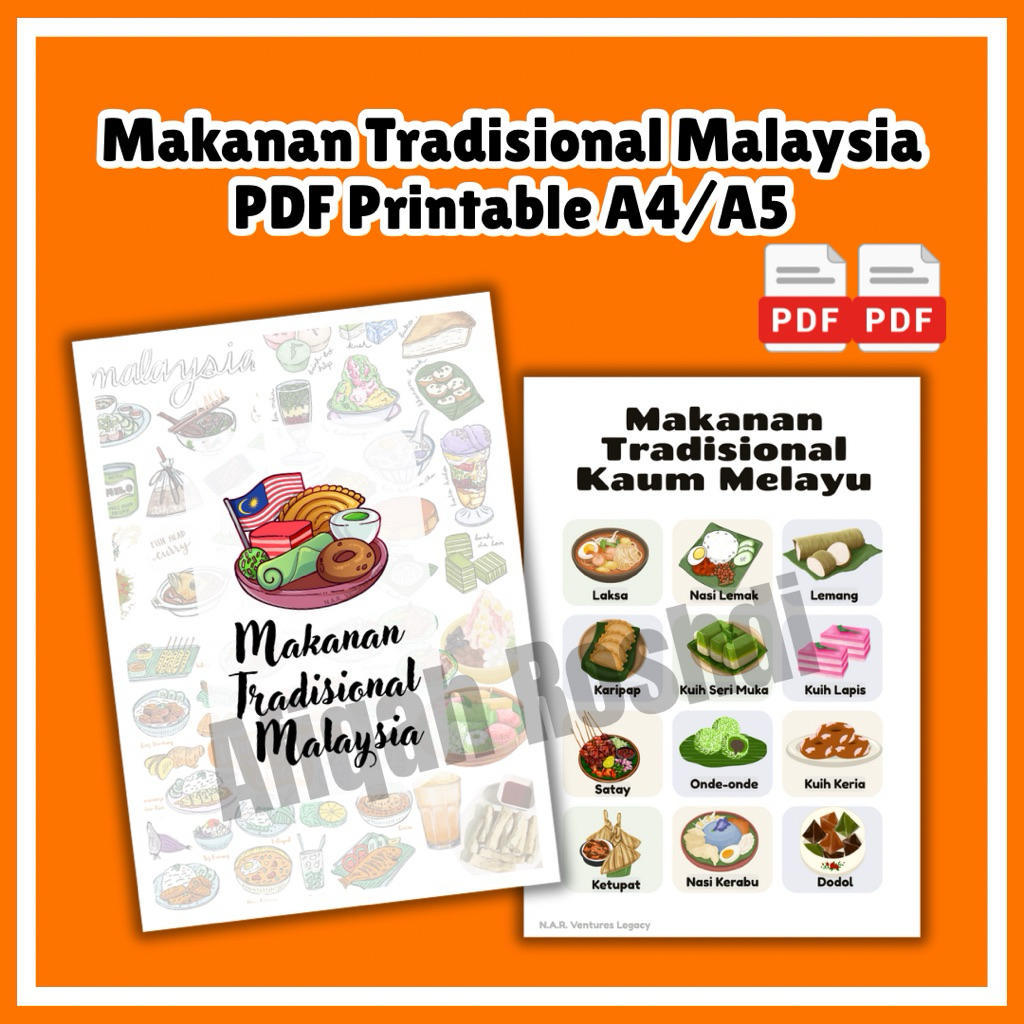 [PDF] Set Makanan Tradisional Malaysia DIY Printable – Kaum Melayu, Cina, India, Sabah Sarawak | Hiasan Buku Skrap