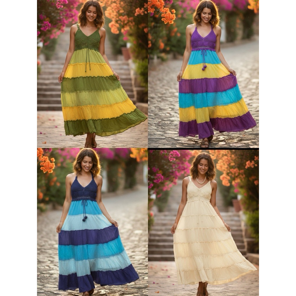 Summer Holiday Hawaii Wester Beach Wear Colorful Sleeveless Long Maxi Dress
