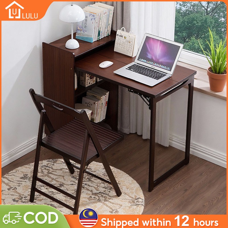 LULU Folding Computer Desk Meja Belajar 83/100CM Study Table Bamboo Notebook Table Writing Desk 电脑桌